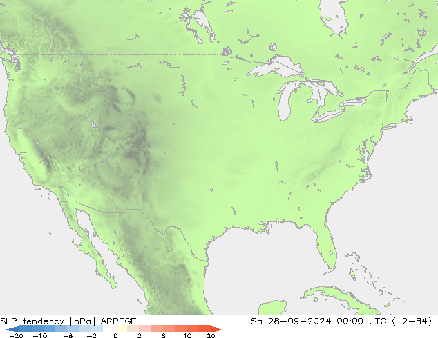 Tendenza di Pressione ARPEGE sab 28.09.2024 00 UTC