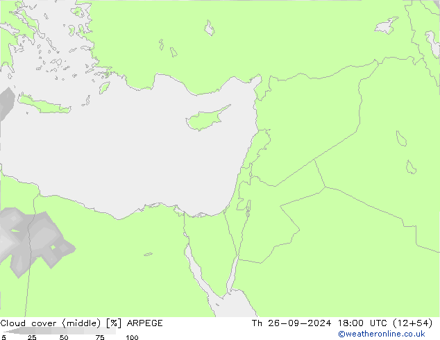 облака (средний) ARPEGE чт 26.09.2024 18 UTC