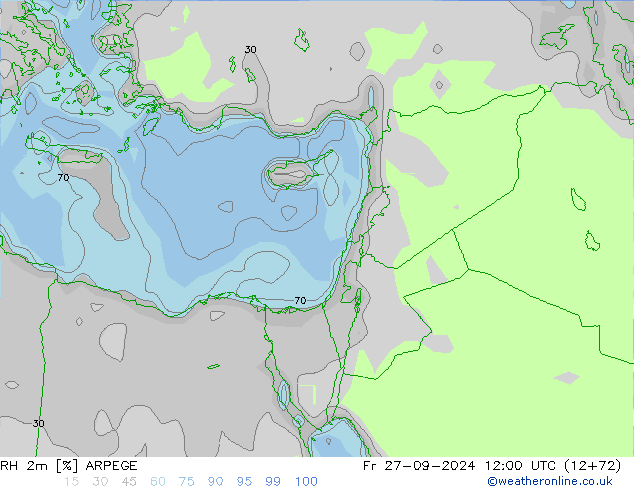 RH 2m ARPEGE Fr 27.09.2024 12 UTC