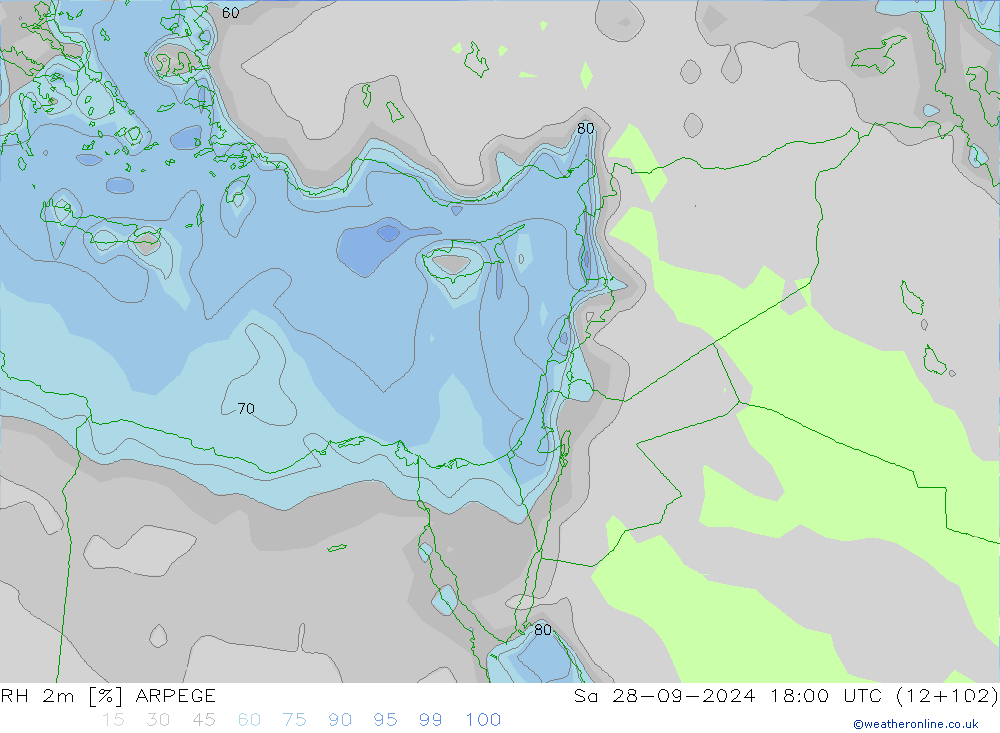 RH 2m ARPEGE Sa 28.09.2024 18 UTC