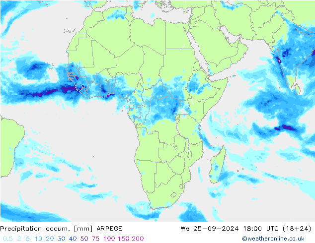 Precipitation accum. ARPEGE We 25.09.2024 18 UTC