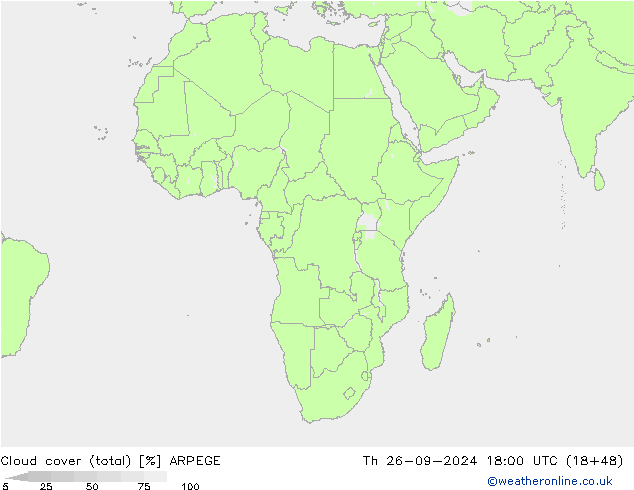 zachmurzenie (suma) ARPEGE czw. 26.09.2024 18 UTC