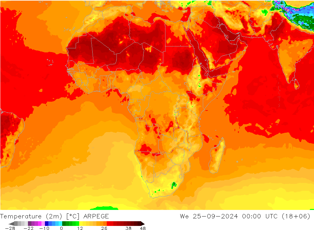 Sıcaklık Haritası (2m) ARPEGE Çar 25.09.2024 00 UTC