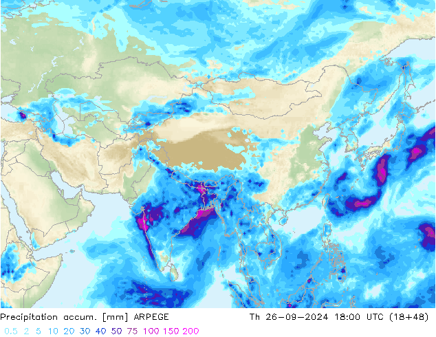 Precipitación acum. ARPEGE jue 26.09.2024 18 UTC