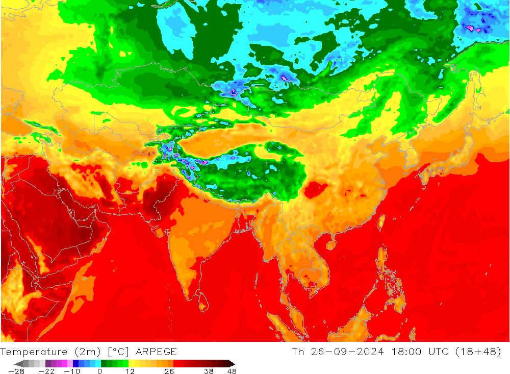 Temperature (2m) ARPEGE Th 26.09.2024 18 UTC