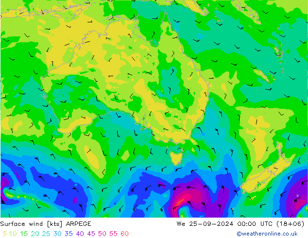 Surface wind ARPEGE We 25.09.2024 00 UTC