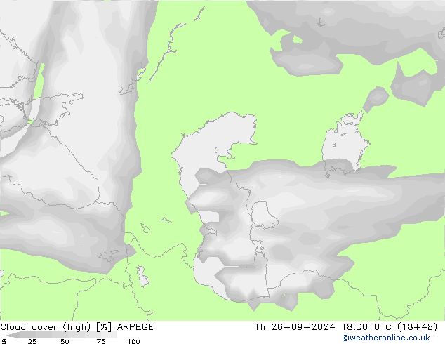 Cloud cover (high) ARPEGE Th 26.09.2024 18 UTC