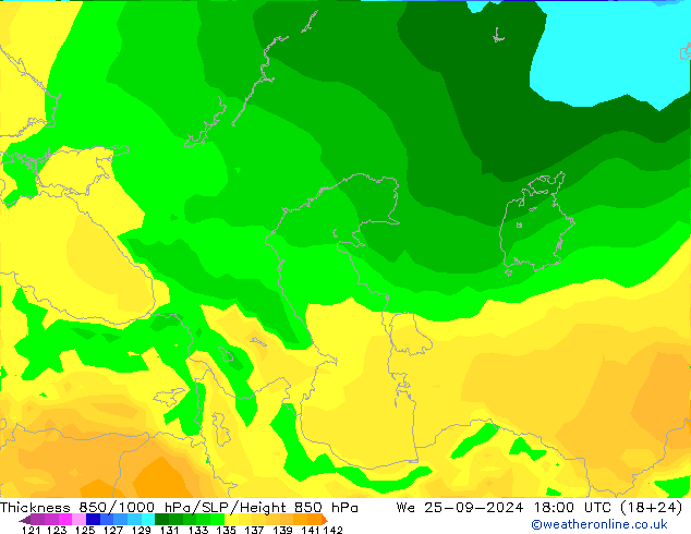 Thck 850-1000 hPa ARPEGE St 25.09.2024 18 UTC