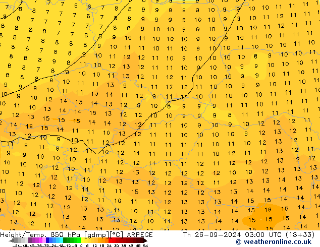 Height/Temp. 850 hPa ARPEGE Qui 26.09.2024 03 UTC