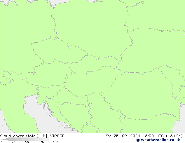 nuvens (total) ARPEGE Qua 25.09.2024 18 UTC