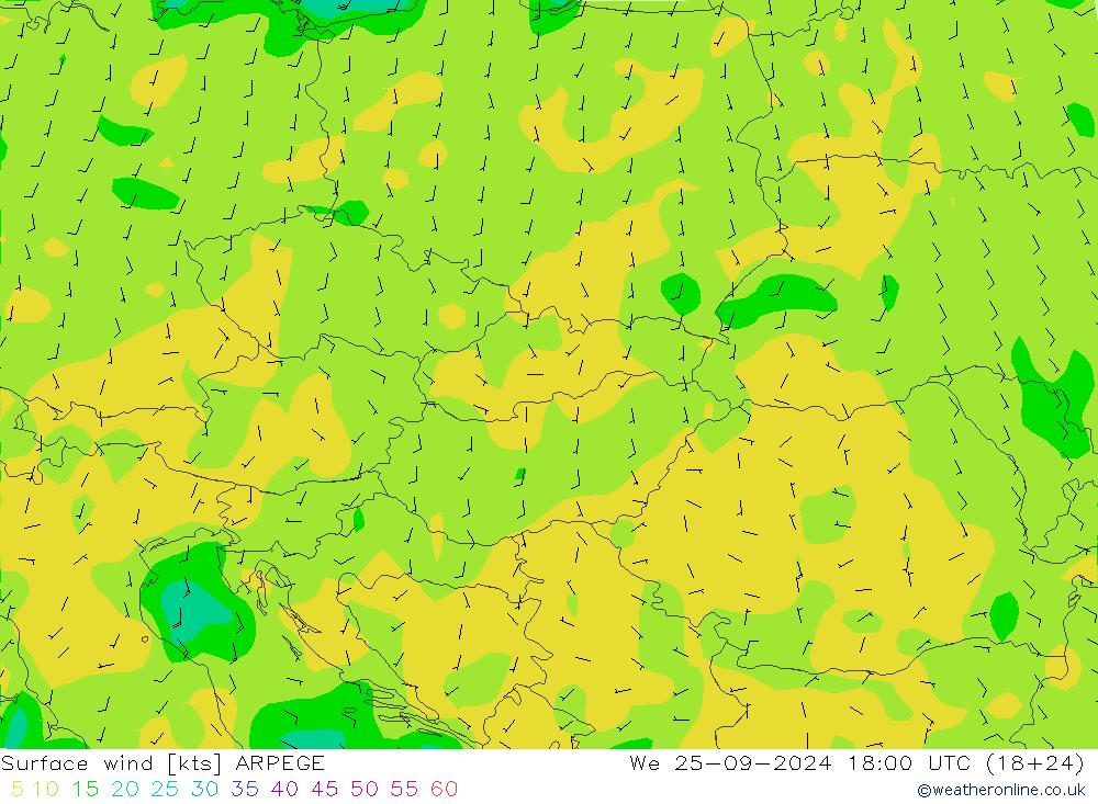 Surface wind ARPEGE We 25.09.2024 18 UTC