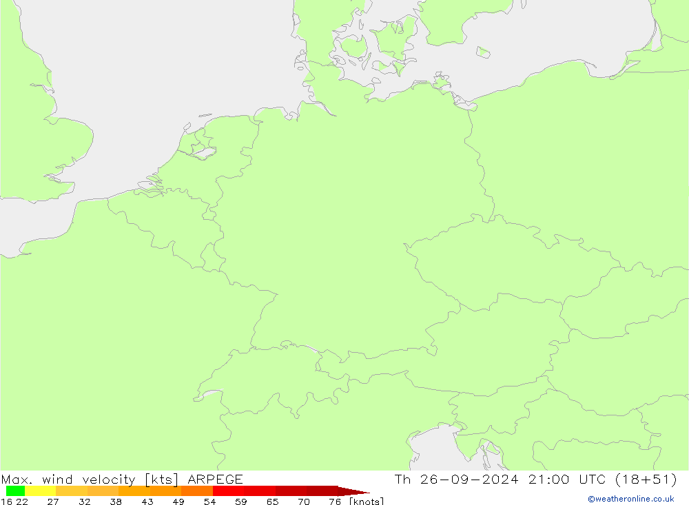 Max. wind velocity ARPEGE gio 26.09.2024 21 UTC