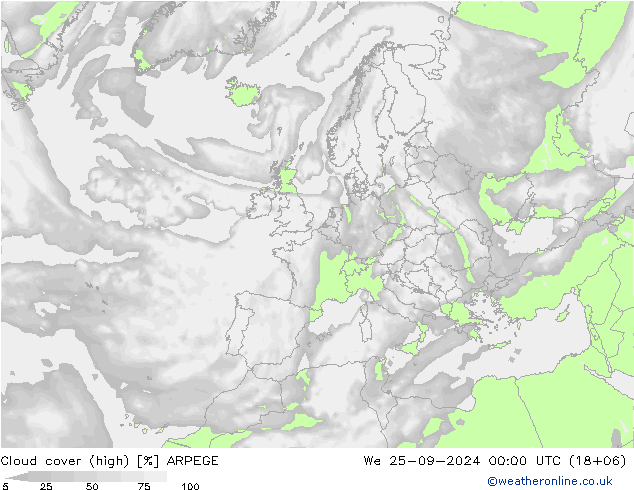 Nubi alte ARPEGE mer 25.09.2024 00 UTC