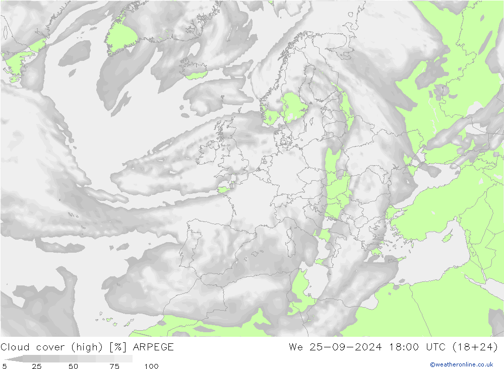 Bulutlar (yüksek) ARPEGE Çar 25.09.2024 18 UTC