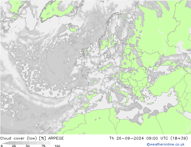 Bulutlar (düşük) ARPEGE Per 26.09.2024 09 UTC