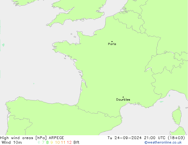 High wind areas ARPEGE Tu 24.09.2024 21 UTC