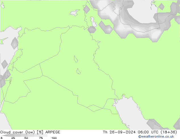 Cloud cover (low) ARPEGE Th 26.09.2024 06 UTC