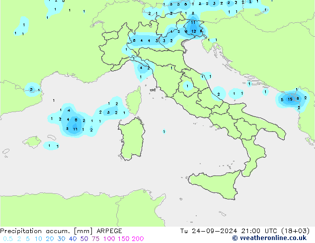 Precipitation accum. ARPEGE mar 24.09.2024 21 UTC