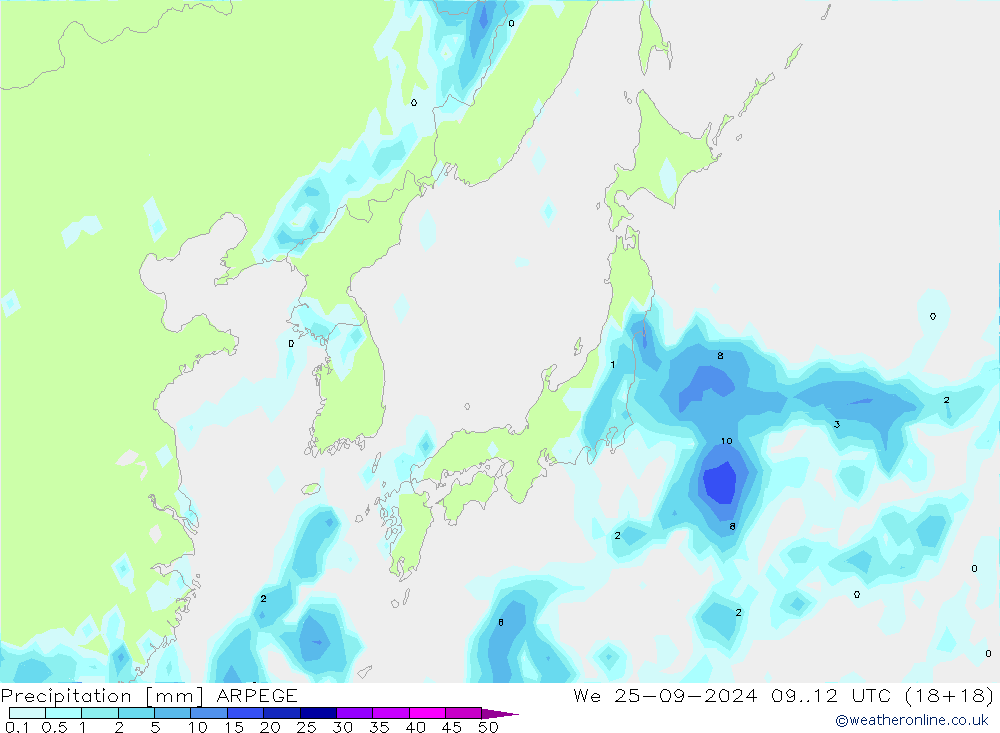 Precipitazione ARPEGE mer 25.09.2024 12 UTC