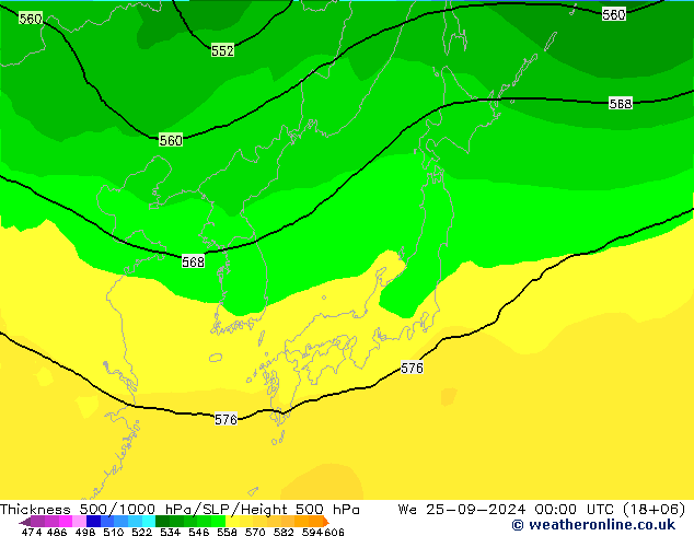 Thck 500-1000hPa ARPEGE  25.09.2024 00 UTC