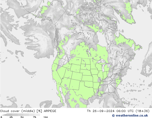 Cloud cover (middle) ARPEGE Th 26.09.2024 06 UTC