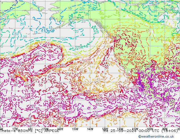 Theta-e 850hPa ARPEGE mié 25.09.2024 00 UTC