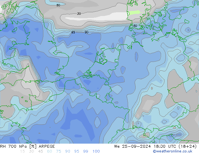 RH 700 hPa ARPEGE We 25.09.2024 18 UTC