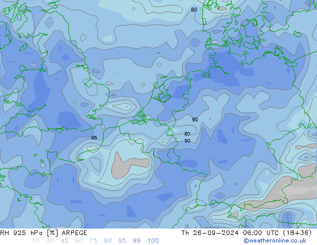 RH 925 hPa ARPEGE  26.09.2024 06 UTC