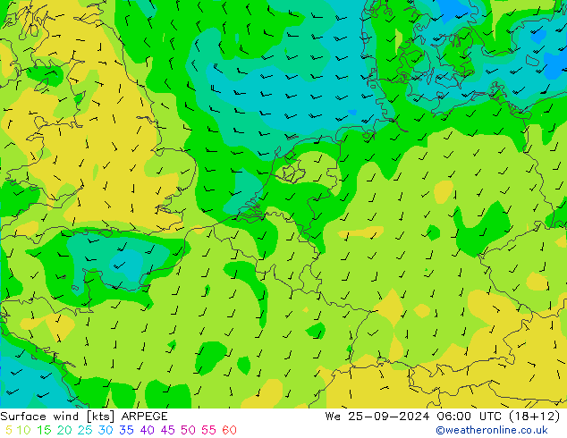 Surface wind ARPEGE St 25.09.2024 06 UTC