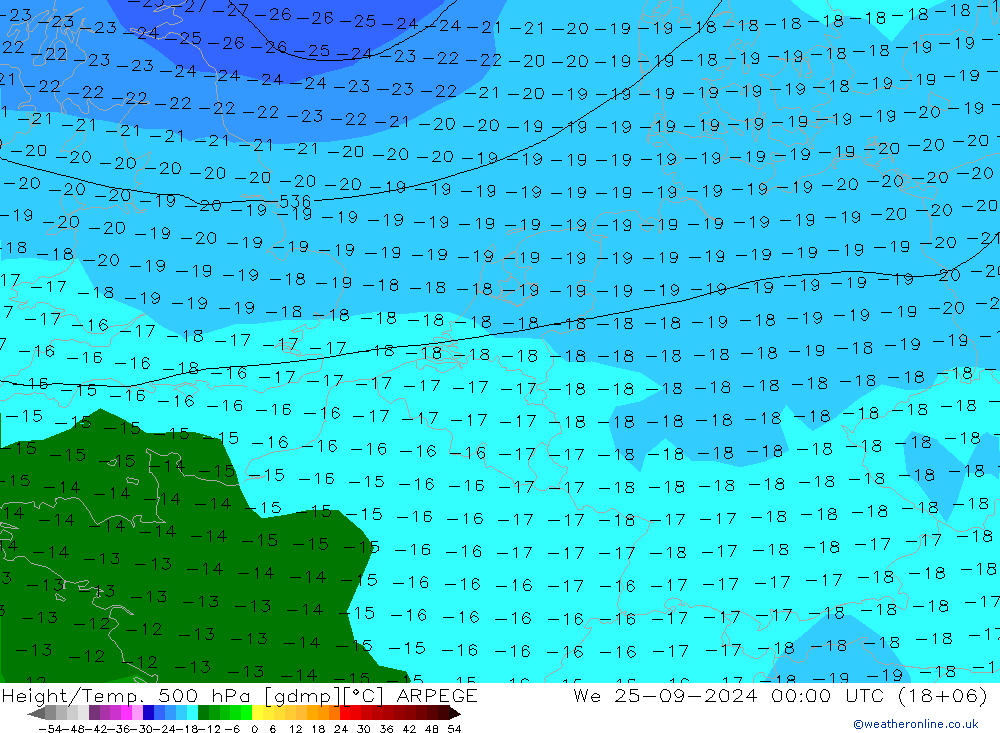 Geop./Temp. 500 hPa ARPEGE mié 25.09.2024 00 UTC