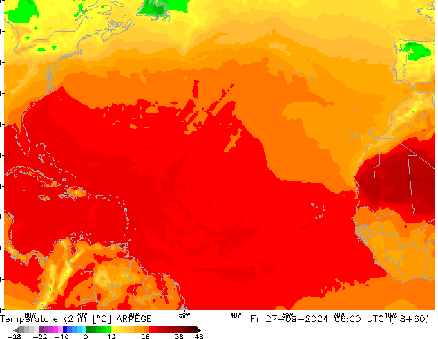 Temperature (2m) ARPEGE Fr 27.09.2024 06 UTC