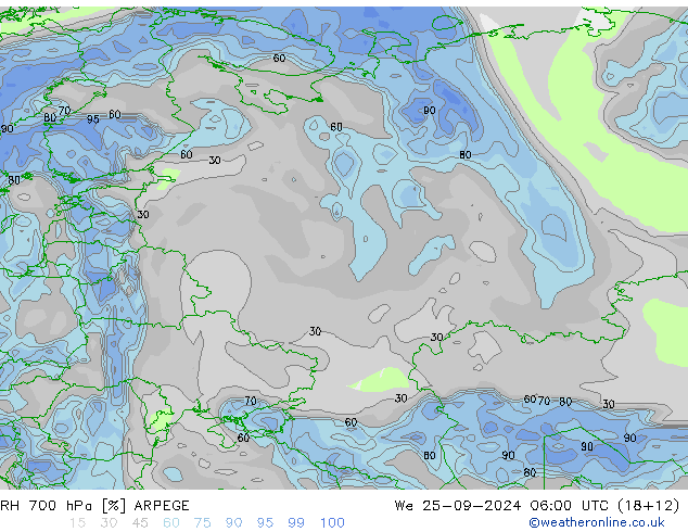 RH 700 hPa ARPEGE St 25.09.2024 06 UTC