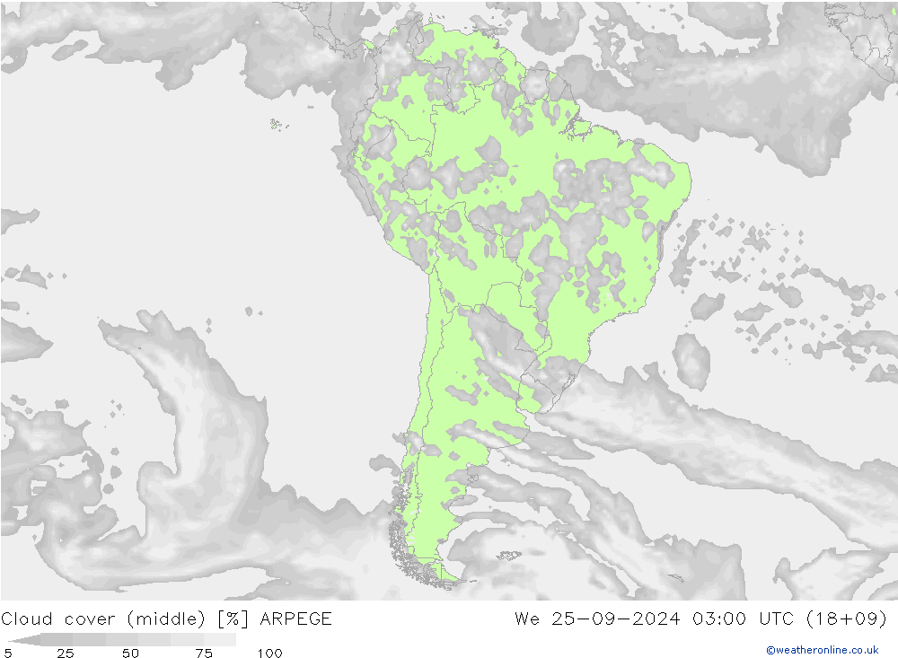 Nuages (moyen) ARPEGE mer 25.09.2024 03 UTC