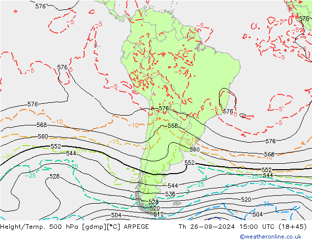 Yükseklik/Sıc. 500 hPa ARPEGE Per 26.09.2024 15 UTC