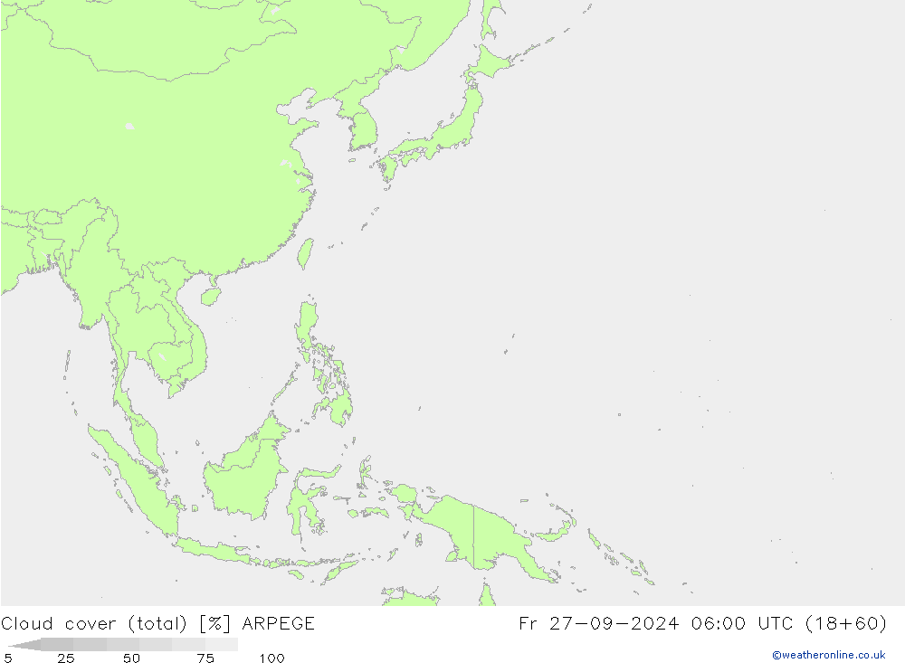 zachmurzenie (suma) ARPEGE pt. 27.09.2024 06 UTC