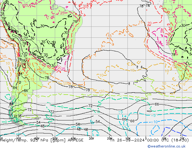 Height/Temp. 925 hPa ARPEGE Qui 26.09.2024 00 UTC