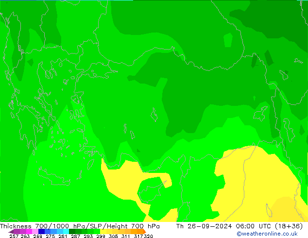 Thck 700-1000 hPa ARPEGE Th 26.09.2024 06 UTC