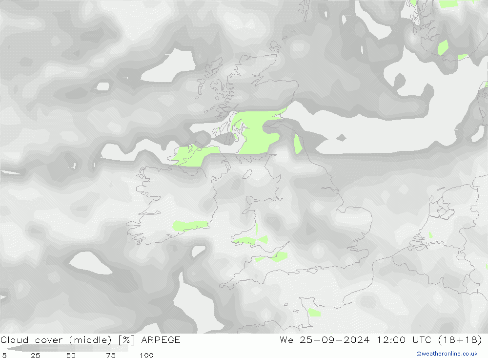 Nubi medie ARPEGE mer 25.09.2024 12 UTC