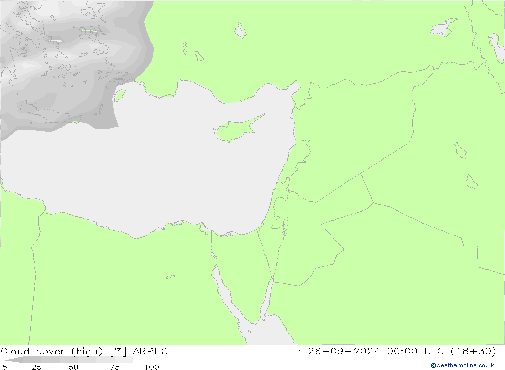 Cloud cover (high) ARPEGE Th 26.09.2024 00 UTC