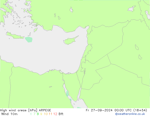 High wind areas ARPEGE пт 27.09.2024 00 UTC