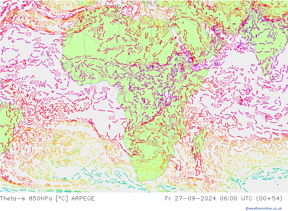 Theta-e 850hPa ARPEGE vie 27.09.2024 06 UTC