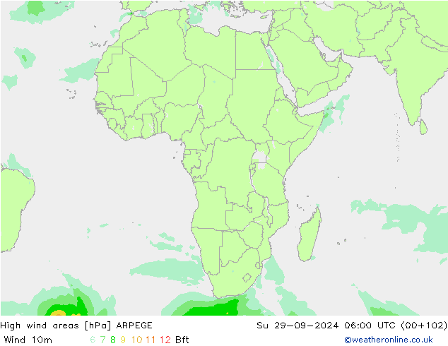 High wind areas ARPEGE dim 29.09.2024 06 UTC