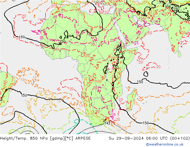 Hoogte/Temp. 850 hPa ARPEGE zo 29.09.2024 06 UTC