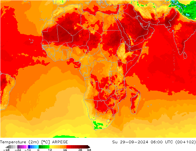 Temperatura (2m) ARPEGE dom 29.09.2024 06 UTC