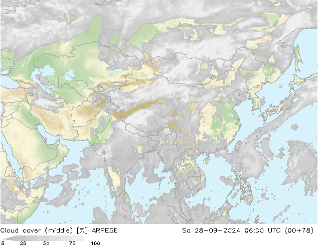 облака (средний) ARPEGE сб 28.09.2024 06 UTC