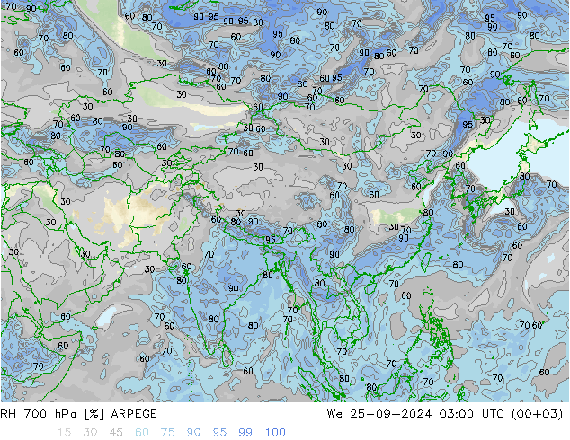 700 hPa Nispi Nem ARPEGE Çar 25.09.2024 03 UTC