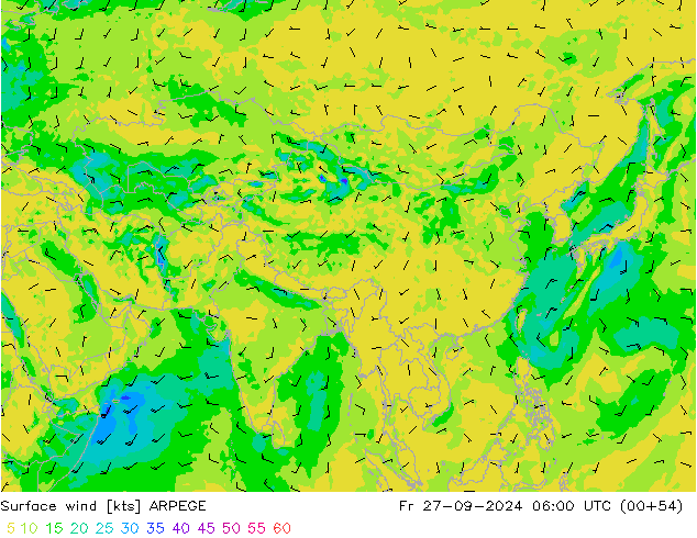 ветер 10 m ARPEGE пт 27.09.2024 06 UTC