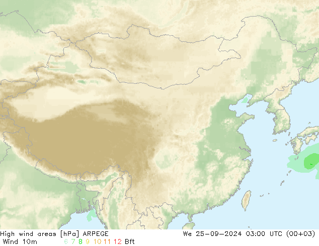 High wind areas ARPEGE We 25.09.2024 03 UTC