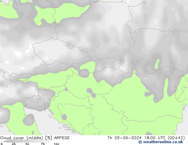 облака (средний) ARPEGE чт 26.09.2024 18 UTC