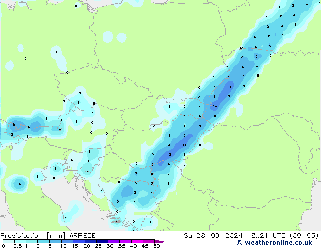 Neerslag ARPEGE za 28.09.2024 21 UTC